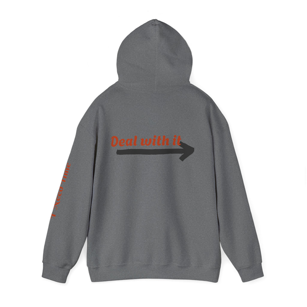 Need a Moment" Emotional Wear  — Minimalist Clock Graphic Sweatshirt with 'I Need Time' Sleeve Text