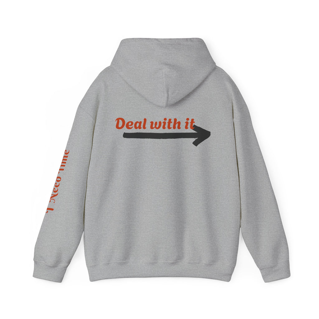 Need a Moment" Emotional Wear  — Minimalist Clock Graphic Sweatshirt with 'I Need Time' Sleeve Text