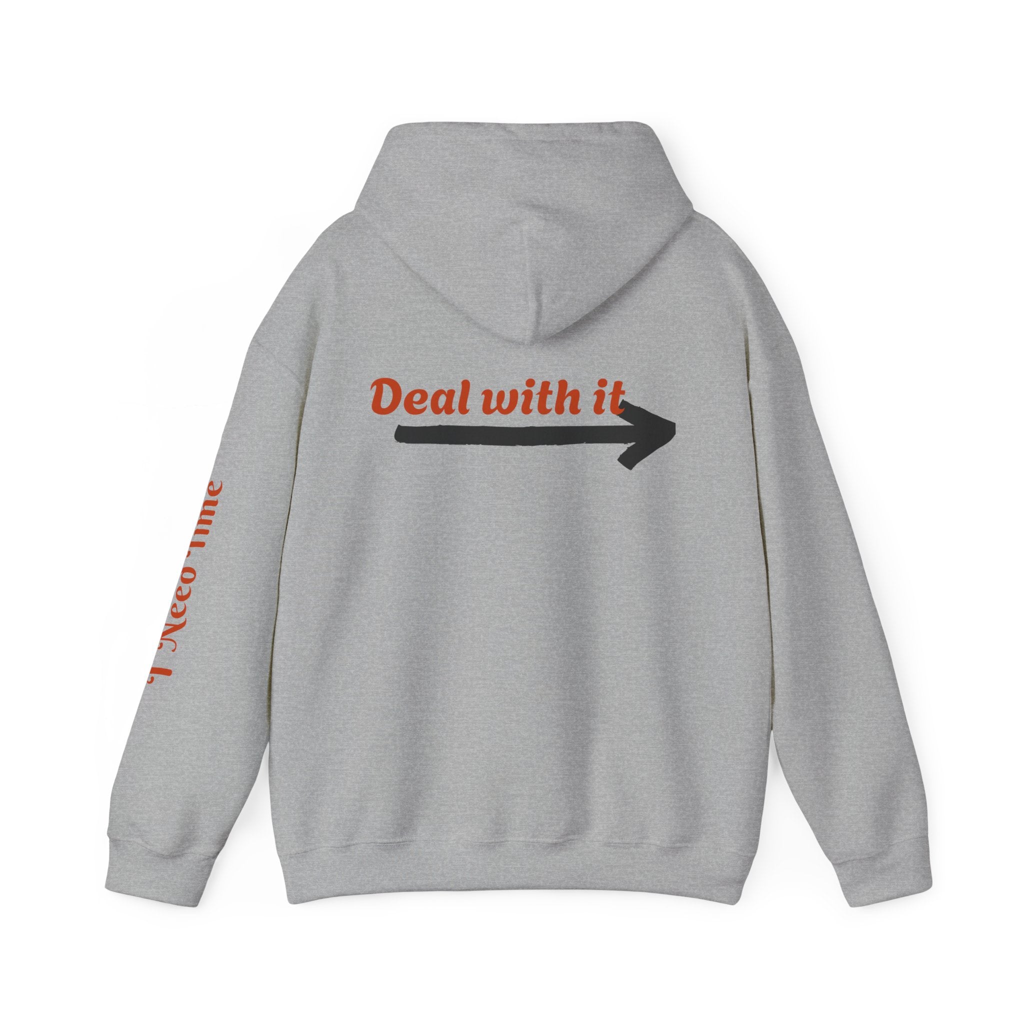 Need a Moment" Emotional Wear  — Minimalist Clock Graphic Sweatshirt with 'I Need Time' Sleeve Text