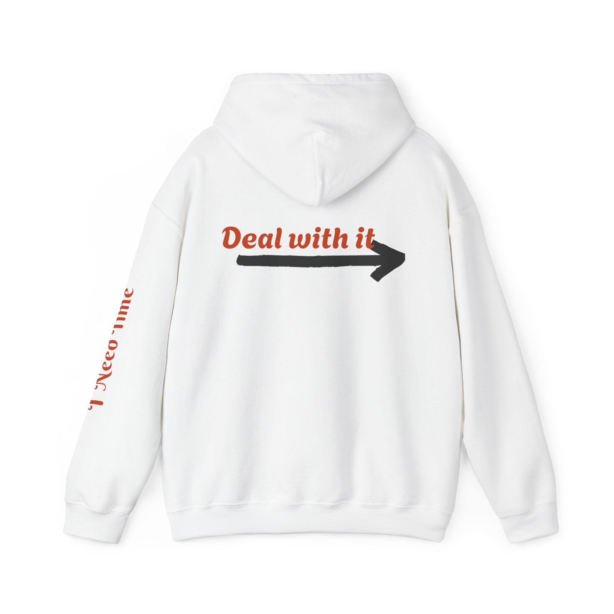 Need a Moment" Emotional Wear  — Minimalist Clock Graphic Sweatshirt with 'I Need Time' Sleeve Text