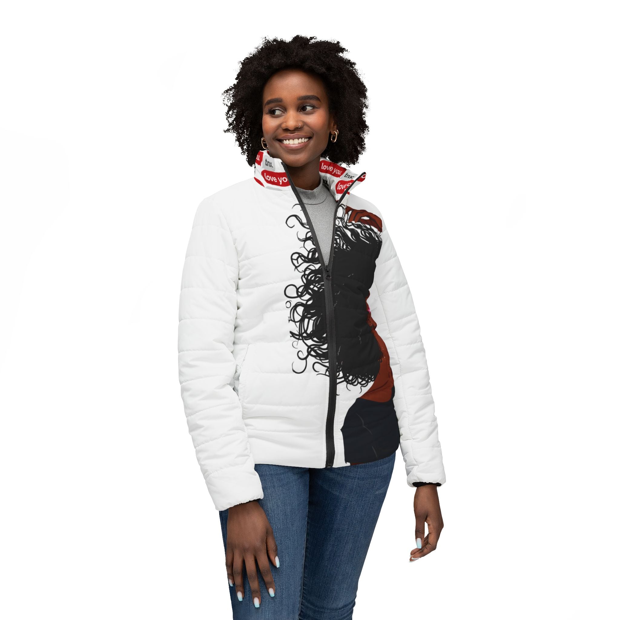 Need A Moment™ White Puffer Jacket Love You Collar