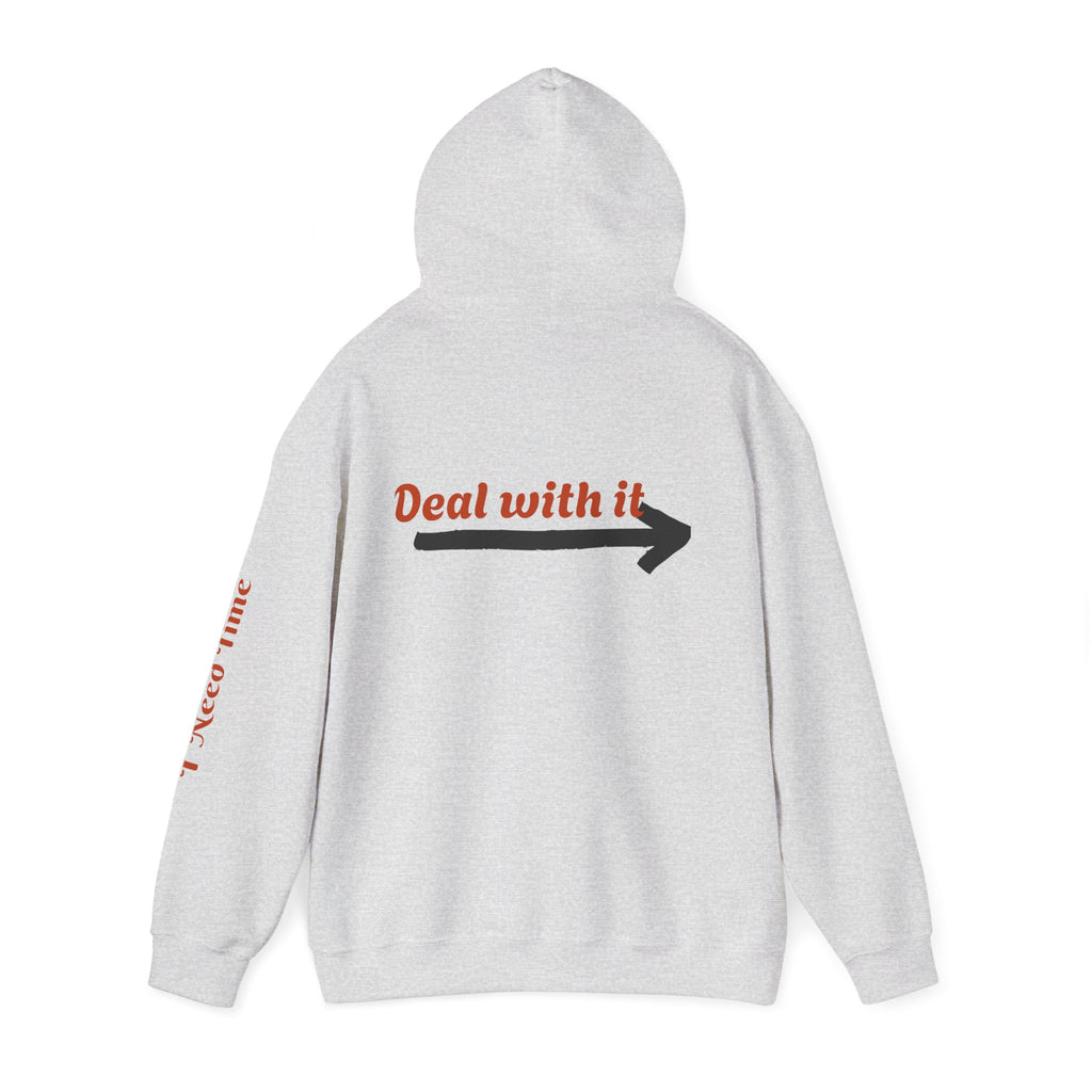 Need a Moment" Emotional Wear  — Minimalist Clock Graphic Sweatshirt with 'I Need Time' Sleeve Text