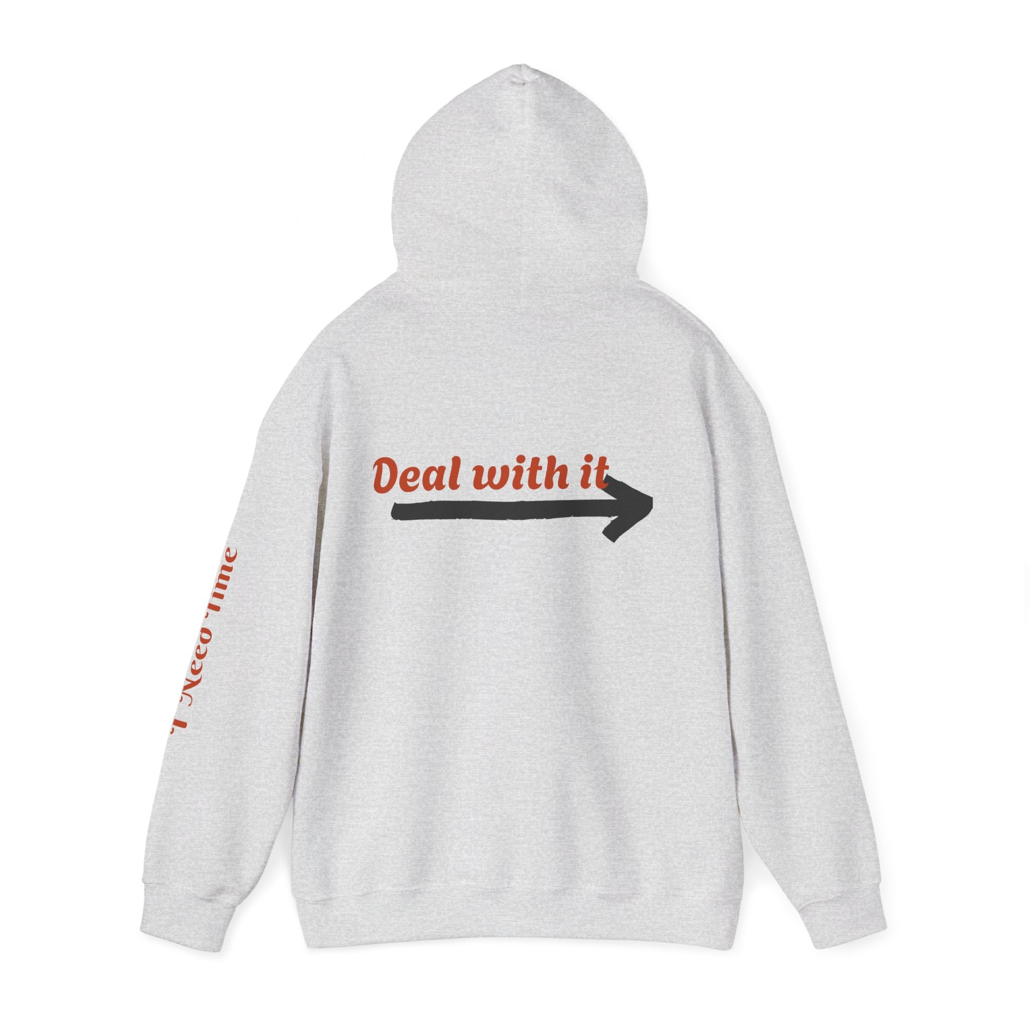 Need a Moment" Emotional Wear  — Minimalist Clock Graphic Sweatshirt with 'I Need Time' Sleeve Text