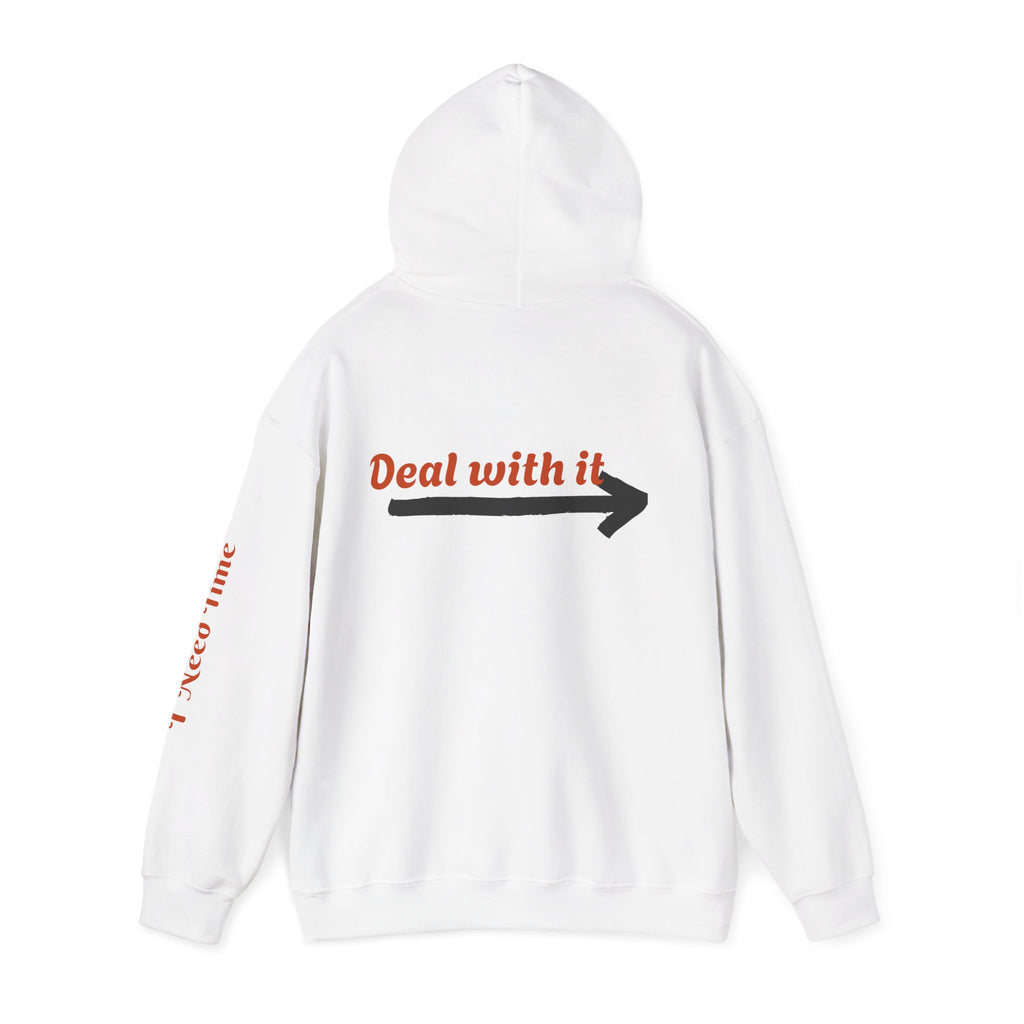 Need a Moment" Emotional Wear  — Minimalist Clock Graphic Sweatshirt with 'I Need Time' Sleeve Text