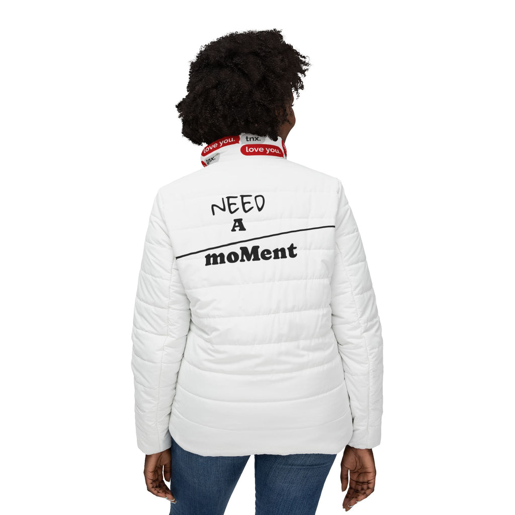 Need A Moment™ White Puffer Jacket Love You Collar
