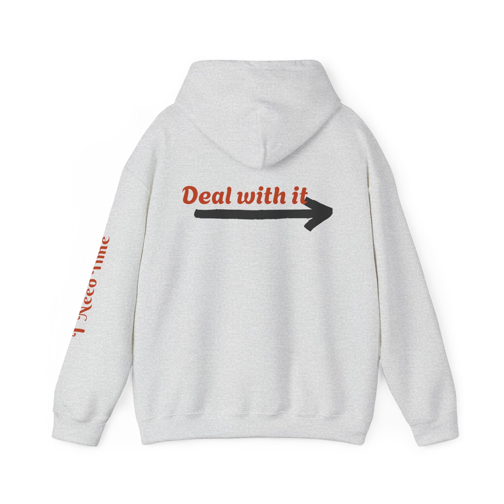 Need a Moment" Emotional Wear  — Minimalist Clock Graphic Sweatshirt with 'I Need Time' Sleeve Text