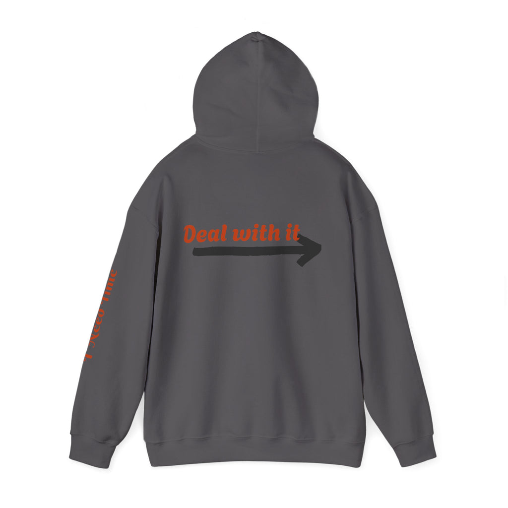 Need a Moment" Emotional Wear  — Minimalist Clock Graphic Sweatshirt with 'I Need Time' Sleeve Text