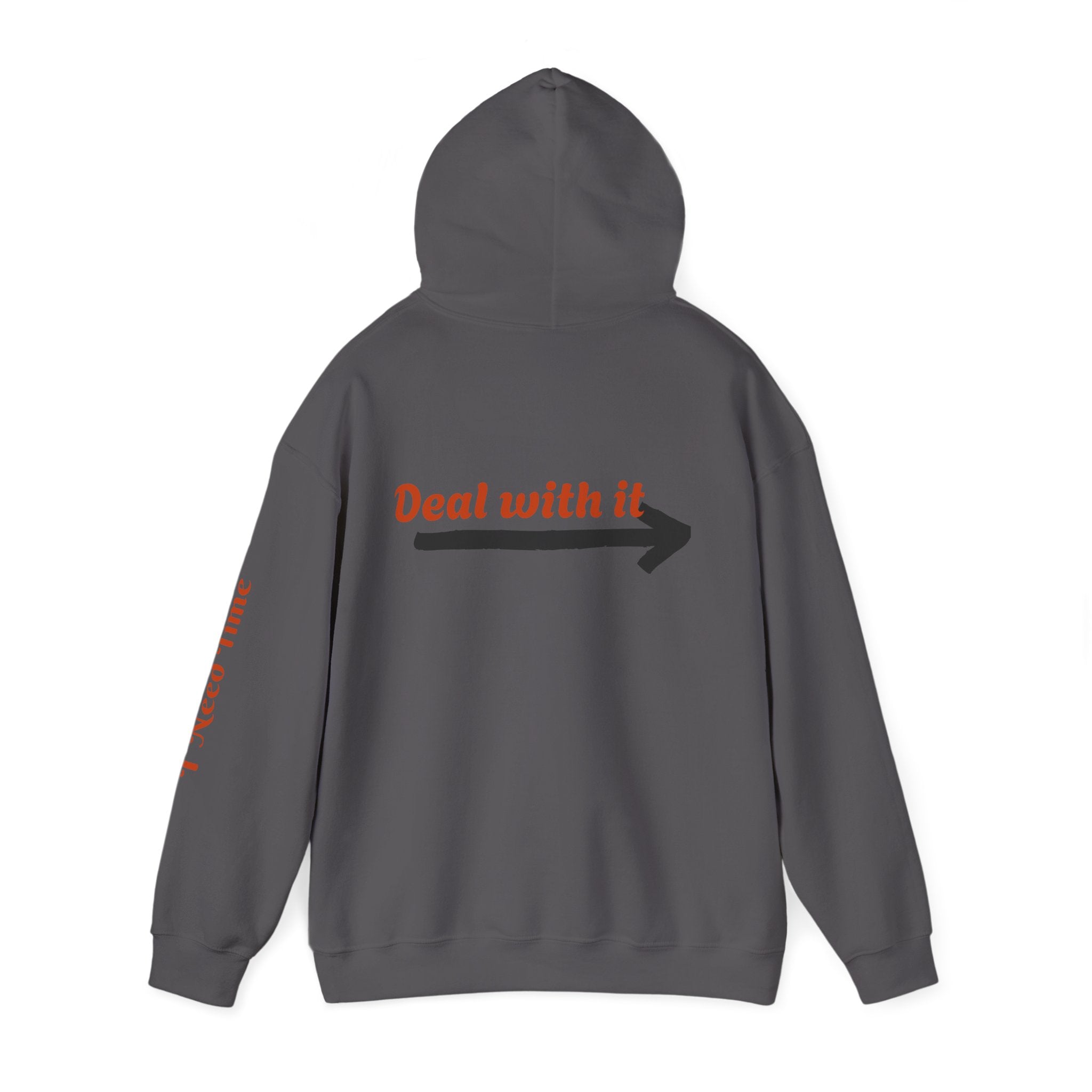 Need a Moment" Emotional Wear  — Minimalist Clock Graphic Sweatshirt with 'I Need Time' Sleeve Text