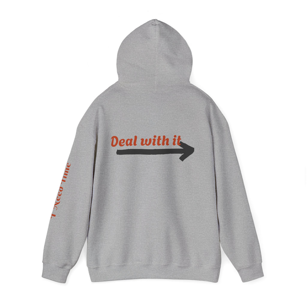 Need a Moment" Emotional Wear  — Minimalist Clock Graphic Sweatshirt with 'I Need Time' Sleeve Text